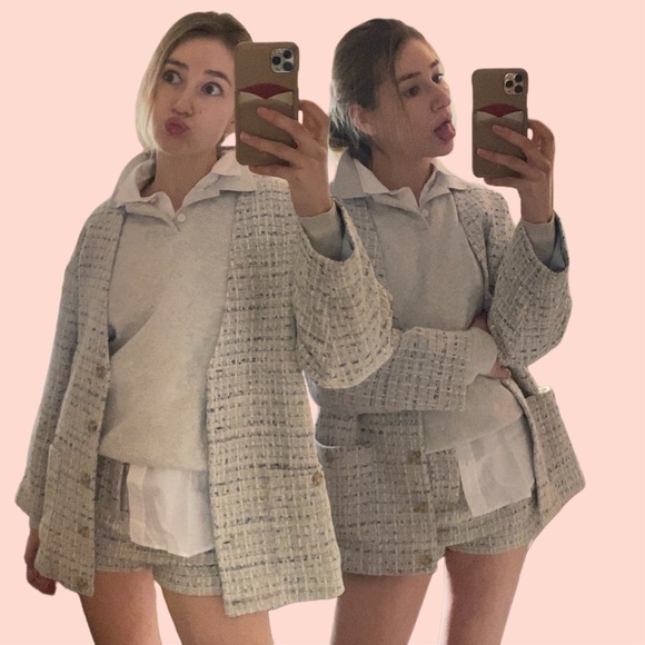 Bundle Blue Tweed Jacket and Mini Skort Skirt Fall Outfit Set Size 2 US Small - Picture 2 of 15